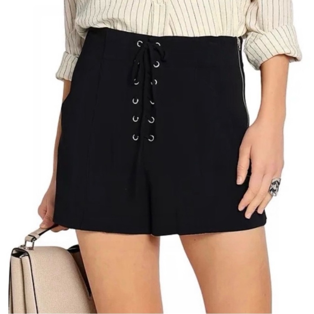 NEW A.L.C. BLACK HIGH WAISTED LACE-UP SHORTS